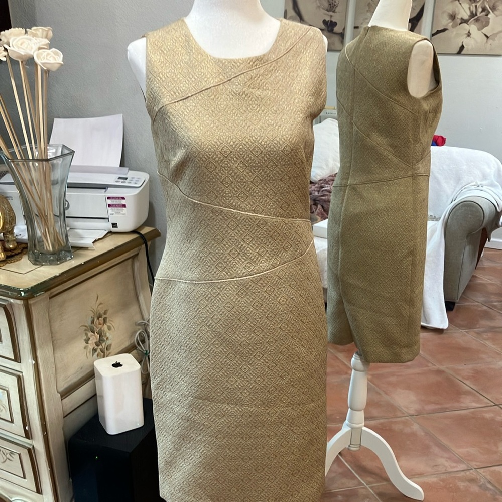 Elegant Tan Sleeveless Sheath Dress